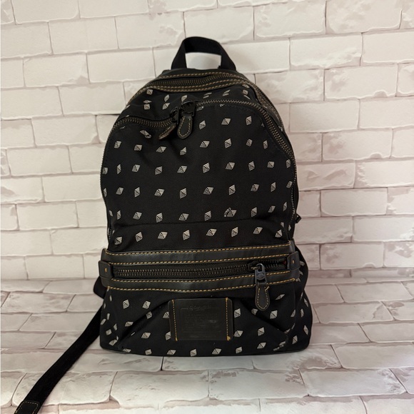 COACH Academy Backpack Travel Laptop Bag Dot Diamond Print Black Cordura - Picture 2 of 15